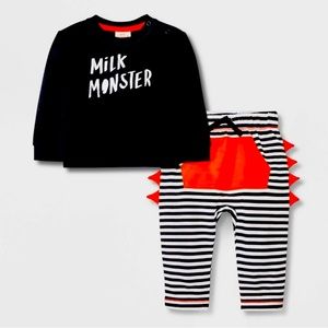 Baby 2pc Milk Monster Long Sleeve Top & Bottom Set - Cat & Jack™m Black 6-9M